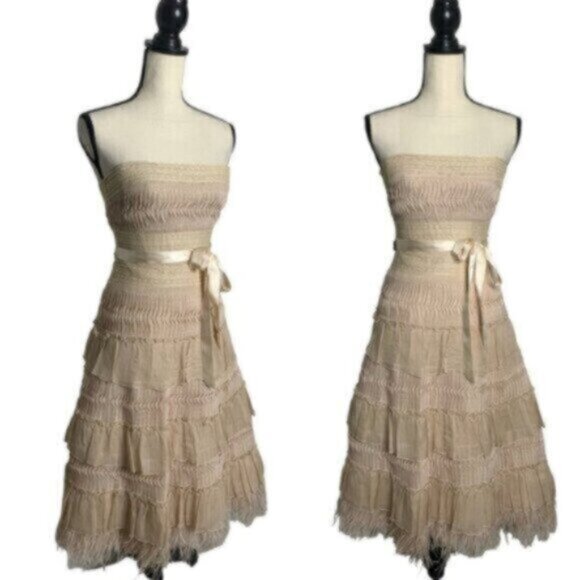 BCBGMaxAzria Elegant Strapless Feather-Trimmed Cocktail Dress - Picture 12 of 12